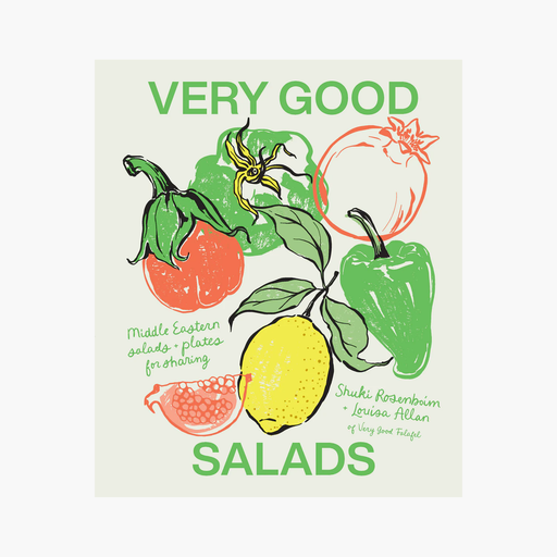 Book cover of 'Very Good Salads' with illustrations of vegetables on a light background