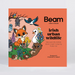 A square Beam 'Irish urban wildlife' coloring book and activity pack cover, featuring a bright orange background with a colorful cartoon illustration of foxes, birds, a duck, flowers, and other animals, shown standing against a light gray background.