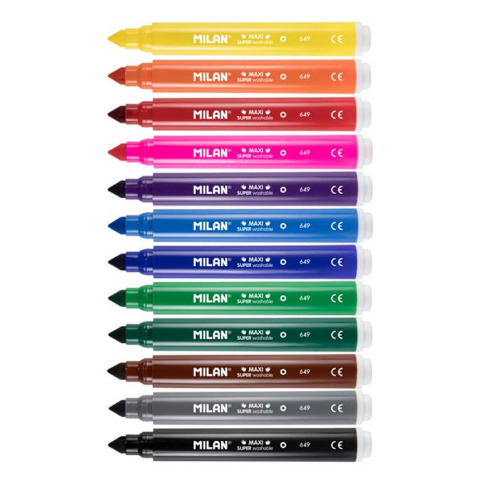 Milan Super Washable Maxi Fibre Tips - Pack of 12