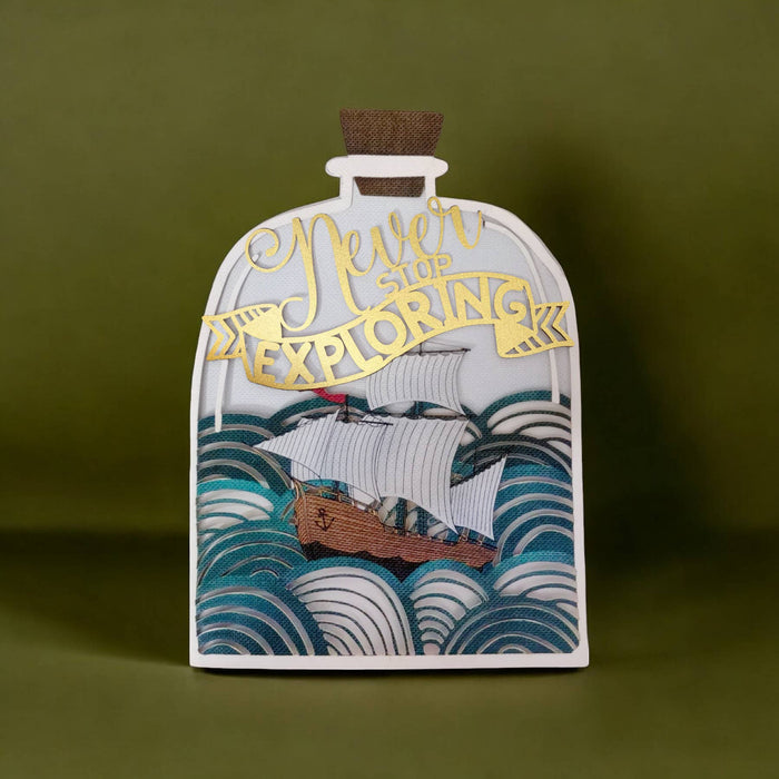 Adventure Ship Paper Cut Birthday Card