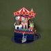 Colorful carousel toy with animals on a green background