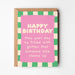 Birthday card with pink text on a green and white checkered border