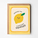 Greeting card with a lemon illustration and text on a white background