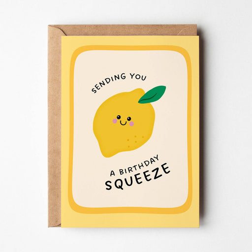 Greeting card with a lemon illustration and text on a white background