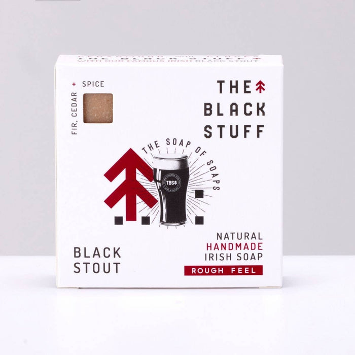 Box of 'The Black Stuff' black stout soap from The Soap of Soaps on a white background