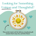 Cross-stitched sun design in a wooden hoop on a light blue background with text promoting a craft kit.