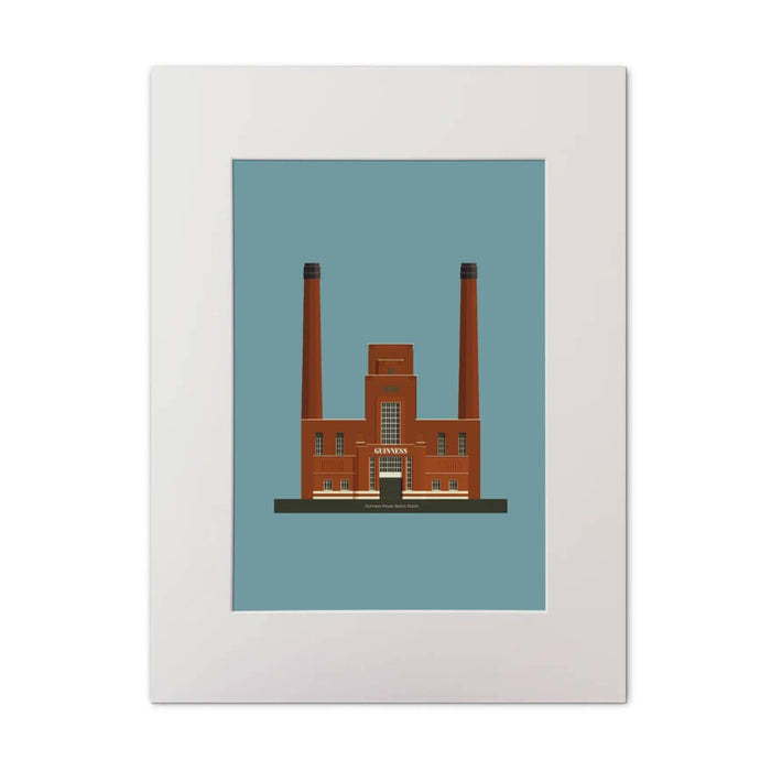 Framed artwork of Guiness power station on a blue background
