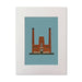 Framed artwork of Guiness power station on a blue background