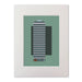 Framed artwork of a tall building on a green background