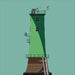 Green lighthouse on a teal background