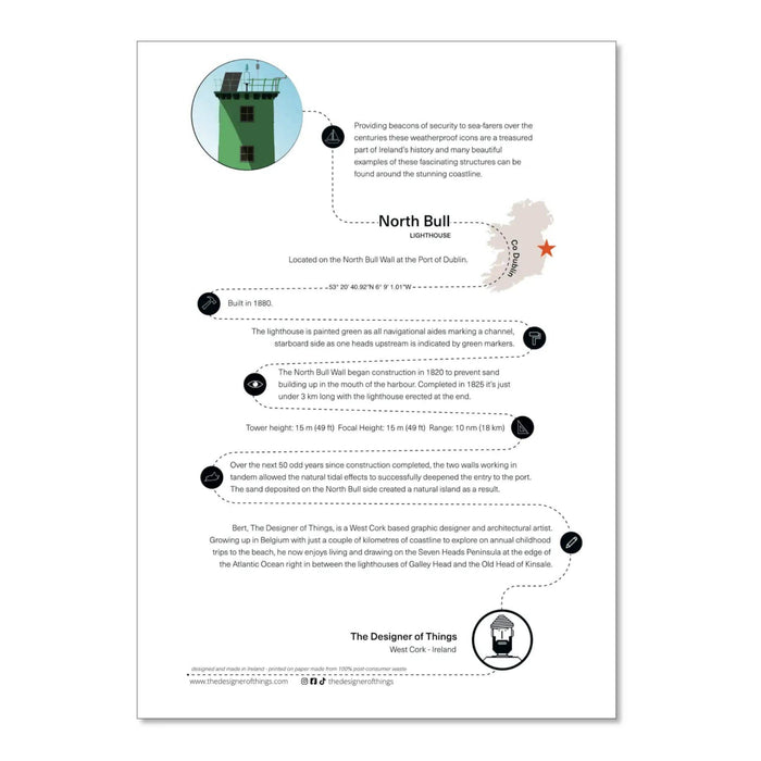 Informational page about North Bull Lighthouse with text and graphics on a white background