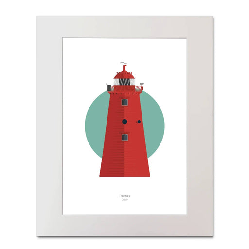 Framed artwork of a red lighthouse with a green circle on a white background