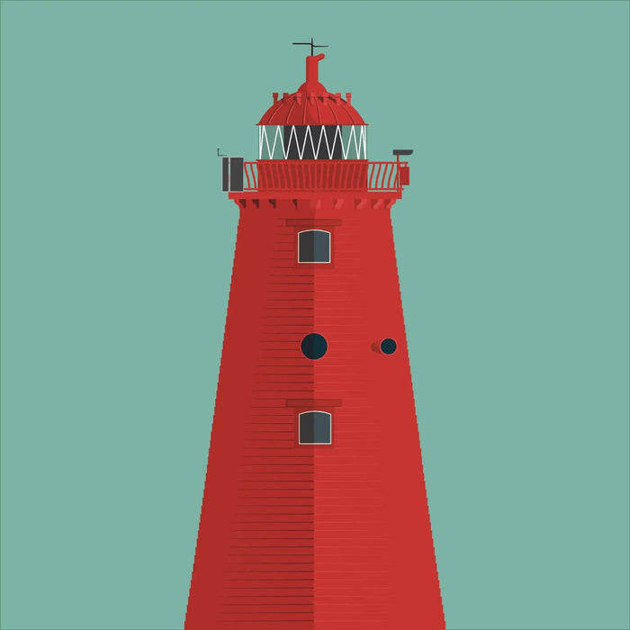 Red lighthouse on a teal background
