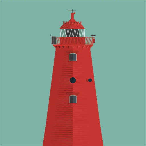 Red lighthouse on a teal background