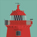 Red lighthouse on a teal background