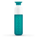 Teal and white water bottle with 'dopper' branding on a white background