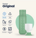 Green Dopper Original bottle and cup with sustainability icons on a white background