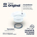 Dopper Original CirculenRenew composting lid made of Thermoplast material, shown on a light beige background with informational text and logos.