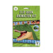 A flip book animation kit card for kids featuring a green cartoon T-rex dinosaur on a bright green background. The packaging includes text reading 'FLIP BOOK ANIMATION KIT' and 'DYNAMIC DINOSAURS,' plus sample animation panels showing faces and movement effects.