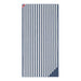Navy and white striped towel on a white background