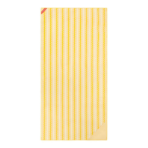 Yellow and white striped towel on a white background
