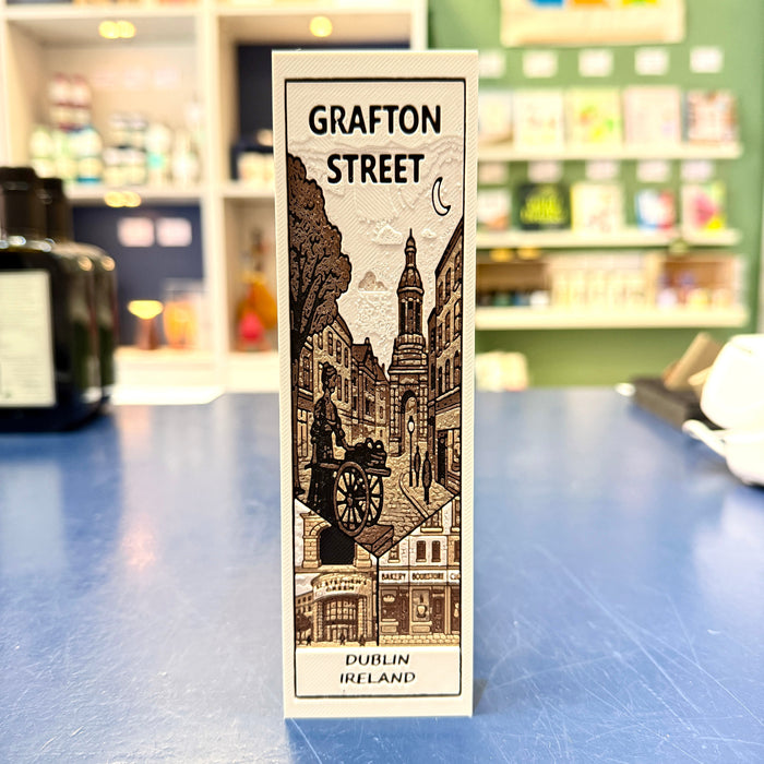 Bookmark with Grafton Street, Dublin, Ireland design on a blue counter.