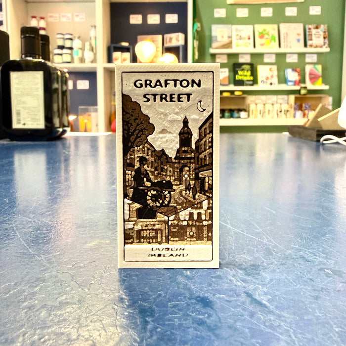 Bookmark with 'Grafton Street Dublin Ireland' design on a blue surface