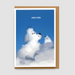 A greeting card with a brown envelope, featuring a blue sky illustration with the text 'GRÁ MÓR' above a fluffy white dog and a small gray cat peeking out from clouds.