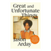 Book cover for 'Great and Unfortunate Things' by Jason Arday, featuring a cream background with large black title text, a central photo of a young boy, and an orange circular quote sticker.