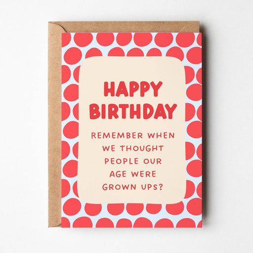 Birthday card with red text and patterned design on a white background