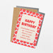 Birthday card with red polka dots and text on a white background