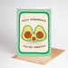 Card with avocado illustrations and text on a white background