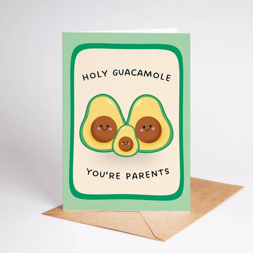Card with avocado illustrations and text on a white background