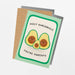 Greeting card with avocado illustrations and text on a white background