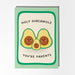 Card with avocado illustration and text 'HOLY GUACAMOLE YOU'RE PARENTS' on a light gray background