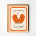 A funny birthday card with a kraft envelope, featuring a cute illustration of two smiling human beans on a peach card front with the text 'HAPPY BIRTHDAY TO MY FAVOURITE HUMAN BEAN'.