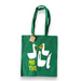 Green tote bag with cartoon seagulls and 'Mad Yoke' text on a white background