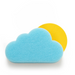 Blue cloud-shaped sponge with a yellow circle on a white background