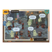 A square printed comic-style art print featuring cartoon LEGO minifigures in a dark, ruined interior scene with speech bubbles and decorative border elements.