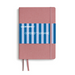 A Leuchtturm1917 hardcover notebook with a dusty pink textured cover, a blue and white striped paper band across the middle, and a matching pink ribbon bookmark, shown on a white background.