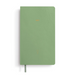A sage green textured hardcover planner or notebook with '2027' printed in gold on the front cover, featuring a matching green ribbon bookmark, set against a plain white background.