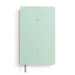 A mint green 2027 daily planner with a textured cover, gold foil year print, and a silver elastic pen loop, shown on a clean white background.