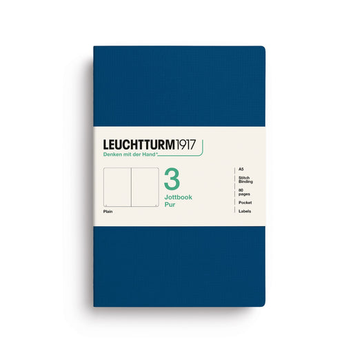 Blue notebook with white label featuring 'Leuchtturm1917' on a white background