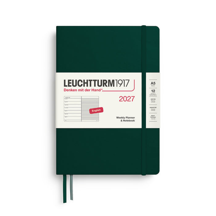 Green notebook with white label featuring Leuchtturm1917 branding on a white background