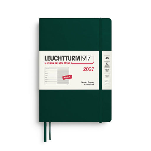 Green notebook with white label featuring Leuchtturm1917 branding on a white background