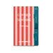 Red and white striped pen loop with a blue pen on a white background