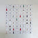 Collection of cards with lighthouse illustrations arranged in a grid on a white background