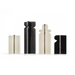 Four black and white cardboard chess pieces of different sizes against a white background.
