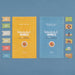 Two flat booklets titled "Wonderful World" are laid on a blue background, one yellow on the left and one light blue on the right, with small colorful tiles arranged along both sides.