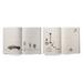 Four pages from two ruled notebooks with various pencil drawings on a white background.